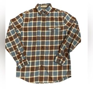 L.L. Bean Men's Flannel Shirt Brown Blue Plaid Small Casual Button Up